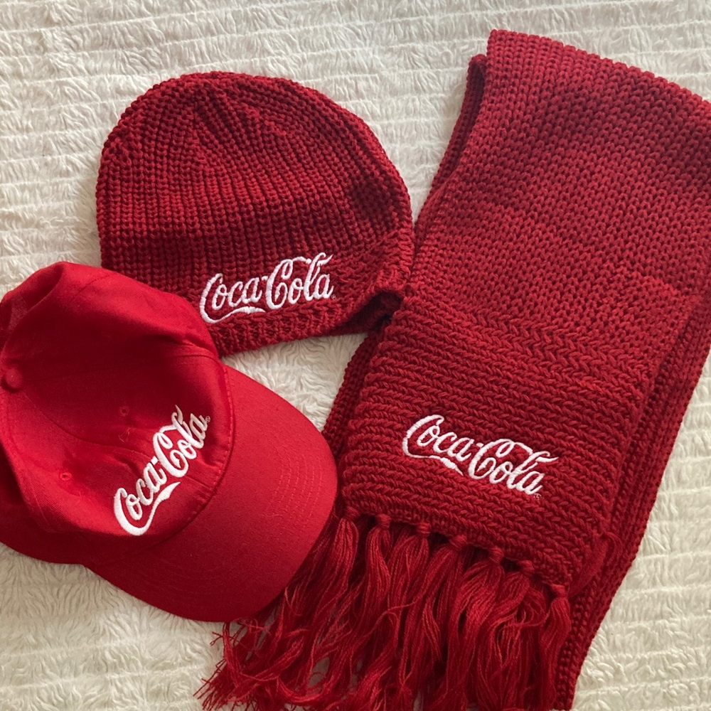 Coca Cola Red Hat and Scarf Collection and baseball cap